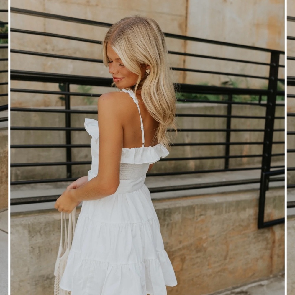 White Ruffle Belted Mini Dress - Picture 2 of 2